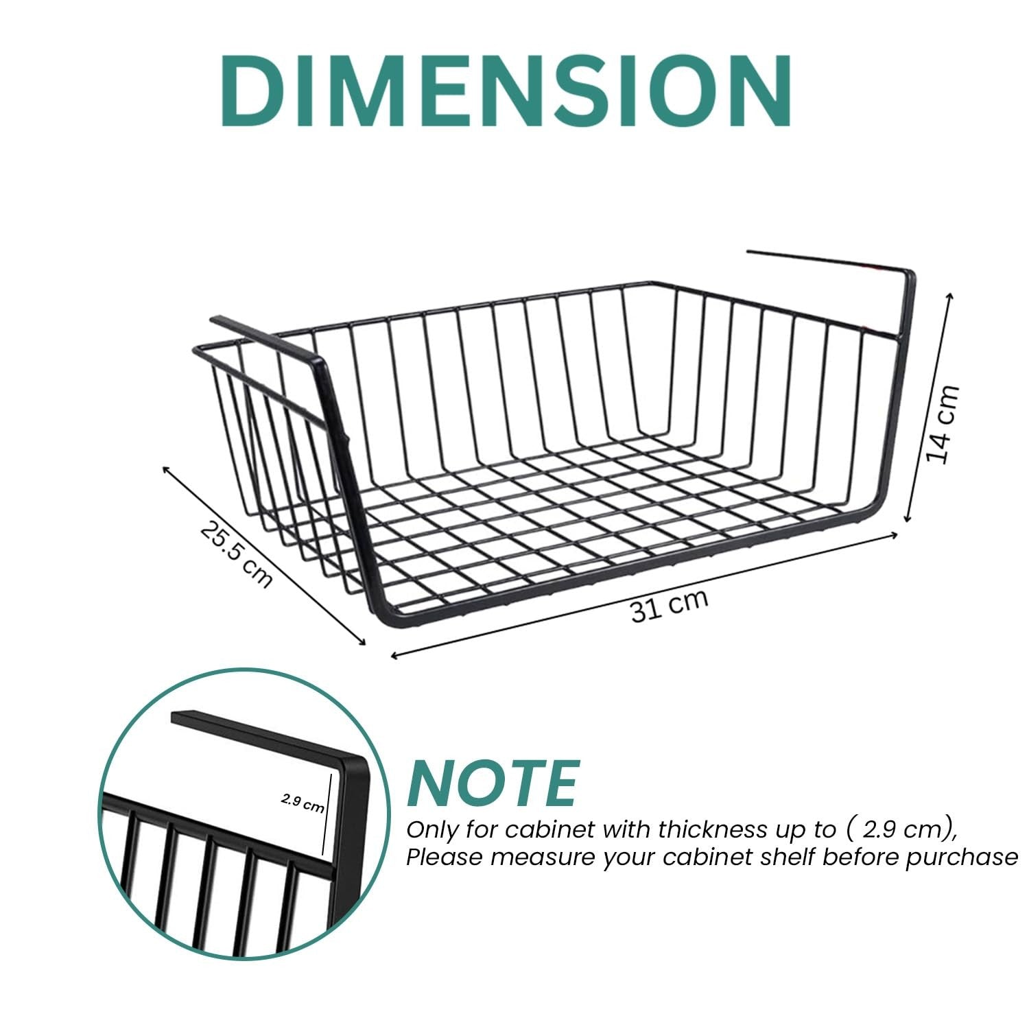 GoHooked black metal undershelf storage basket, 12 inch, pack of 3. Features open grid design and no-tool installation.