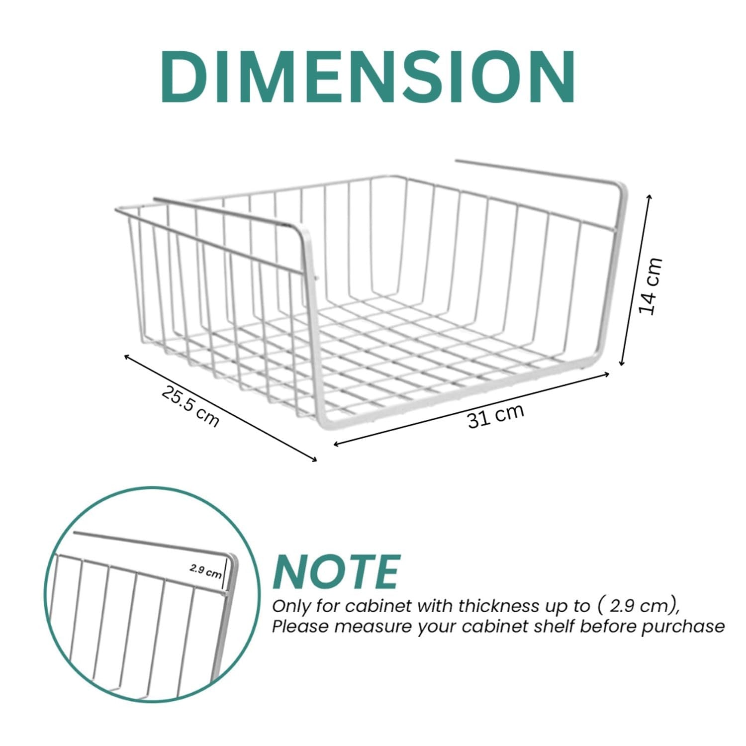 GoHooked white metal wire undershelf storage basket, 12 inch, pack of 2. Open grid design.