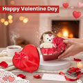 GoHooked Valentine's Day heart-shaped tin box with a teddy bear and red roses, gift for her.