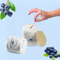 GoHooked ViMe Blueberry Aroma Candle, white wax in clear jar, lit with a match, 120 gm, 35 hr burn time.