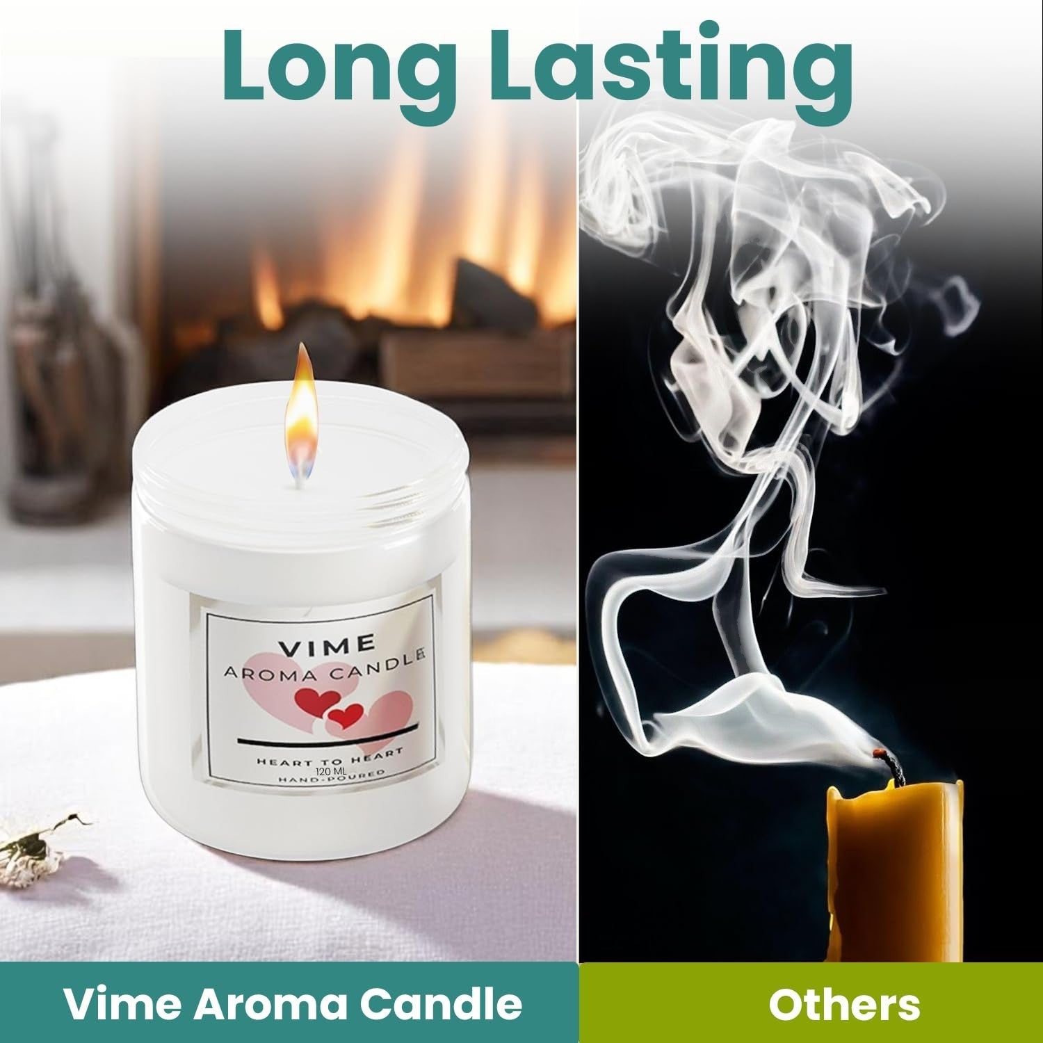 GoHooked white Vime Aroma Candle, Heart to Heart fragrance, 120ml, hand-poured, long-lasting burn time.