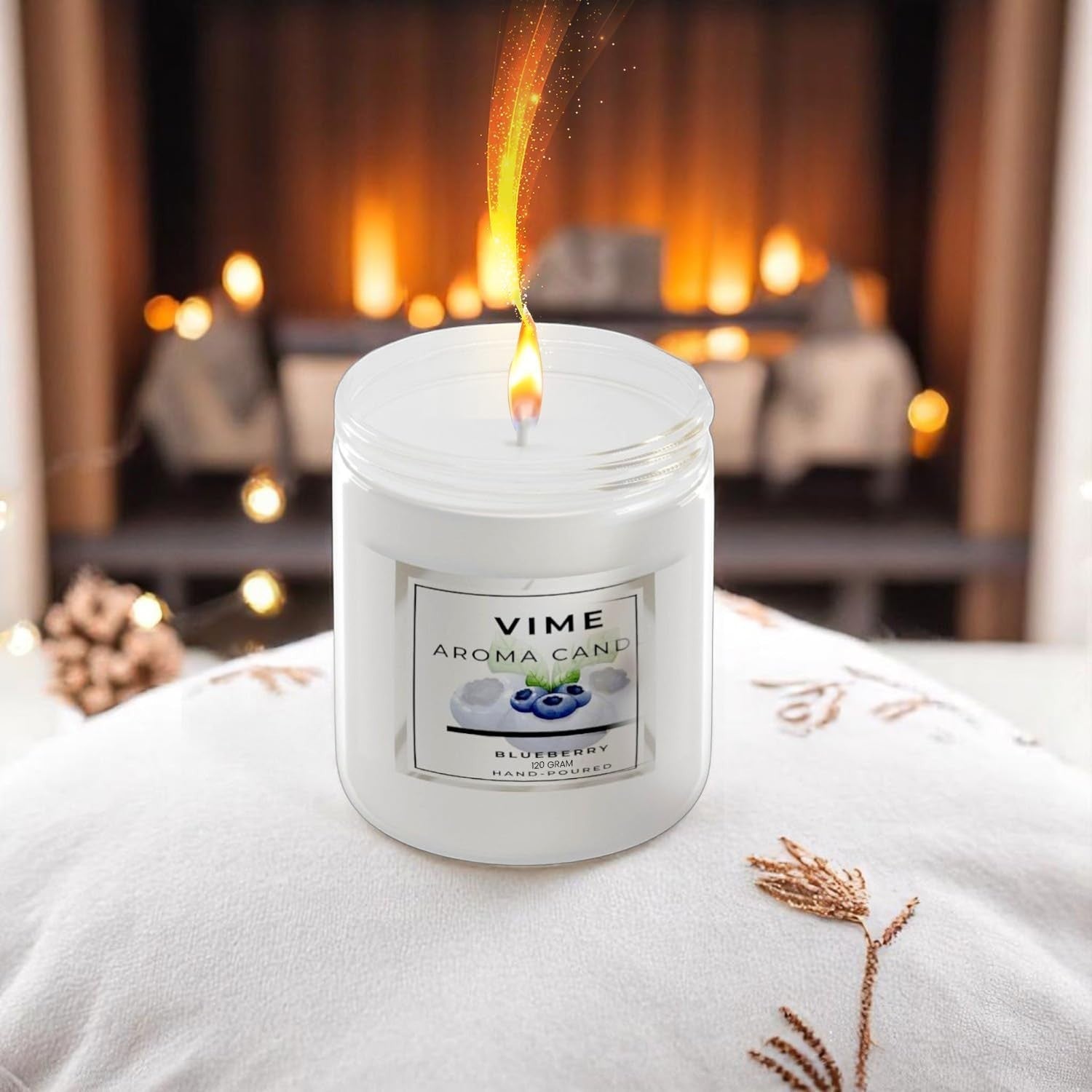 GoHooked ViMe Blueberry scented candle in a white jar, 120 gm, 35-hour burn time, aromatherapy for relaxation.