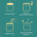 GoHooked ViMe Chamomile scented candle instructions: remove lid, place on heat-resistant surface, light wick, enjoy fragrance.