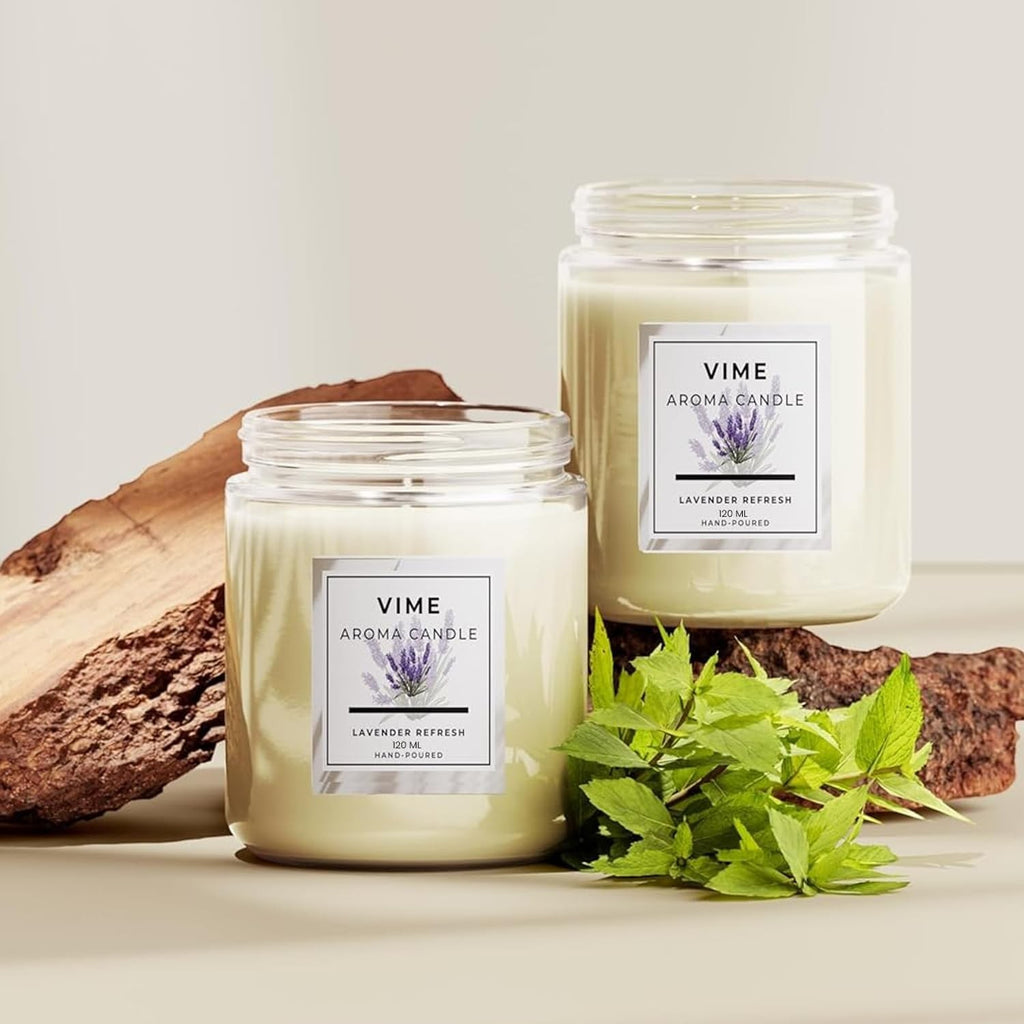 GoHooked VIME Lavender Refresh aroma candle in a clear glass jar, hand-poured with premium wax for home decor and aromatherapy.