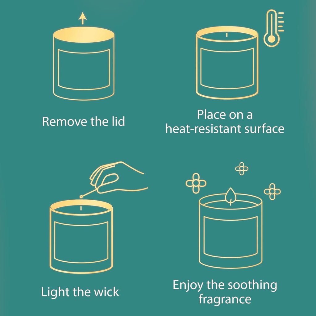 GoHooked ViMe lavender scented candle instructions: remove lid, place on heat-resistant surface, light wick, enjoy fragrance.