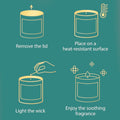 GoHooked ViMe lavender scented candle instructions: remove lid, place on heat-resistant surface, light wick, enjoy fragrance.
