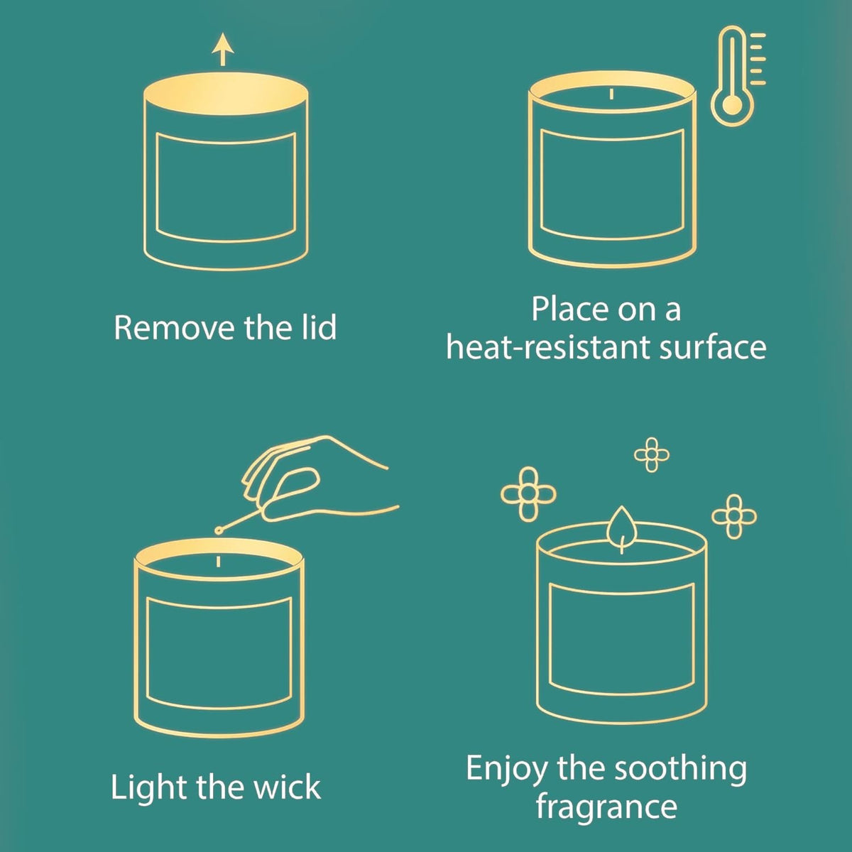 GoHooked ViMe lavender scented candle instructions: remove lid, place on heat-resistant surface, light wick, enjoy fragrance.