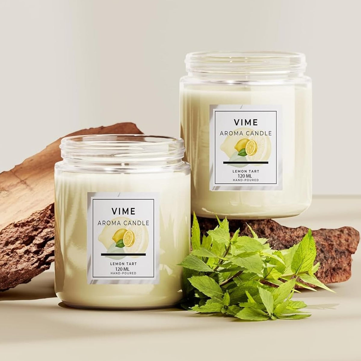 GoHooked Vime Lemon Tart aroma candle in a clear glass jar, 120ml, hand-poured with a long-lasting burn.
