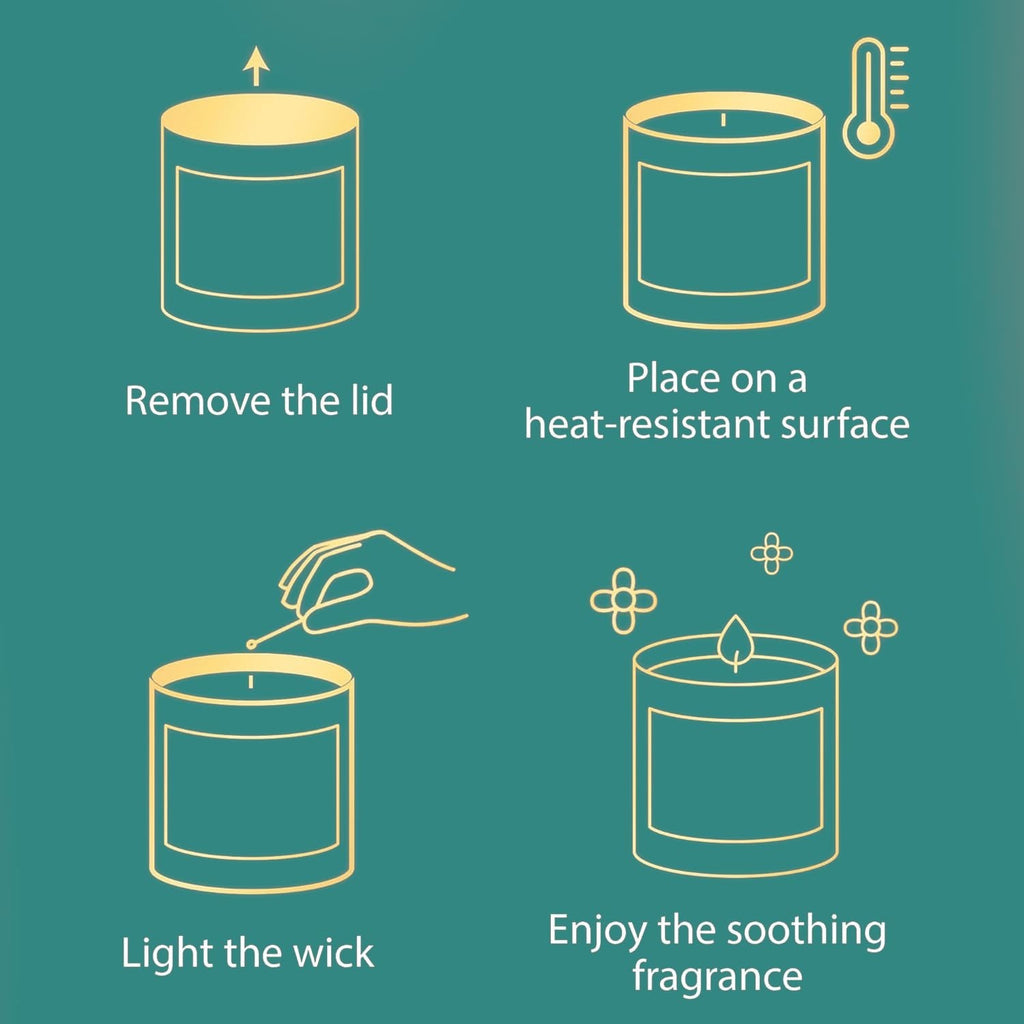 GoHooked ViMe lemon tart scented candle instructions: remove lid, place on heat-resistant surface, light wick, enjoy fragrance.