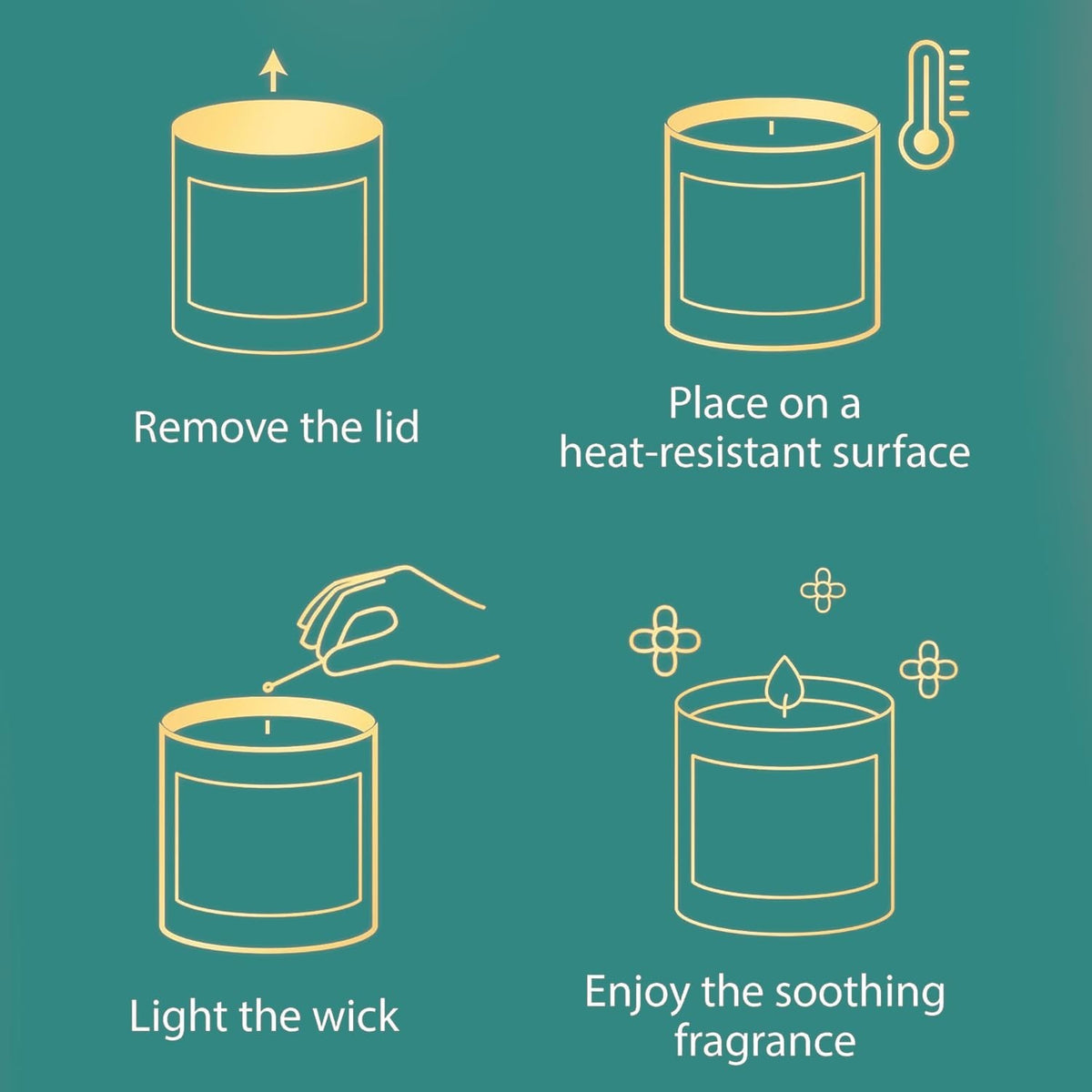 GoHooked ViMe lemon tart scented candle instructions: remove lid, place on heat-resistant surface, light wick, enjoy fragrance.
