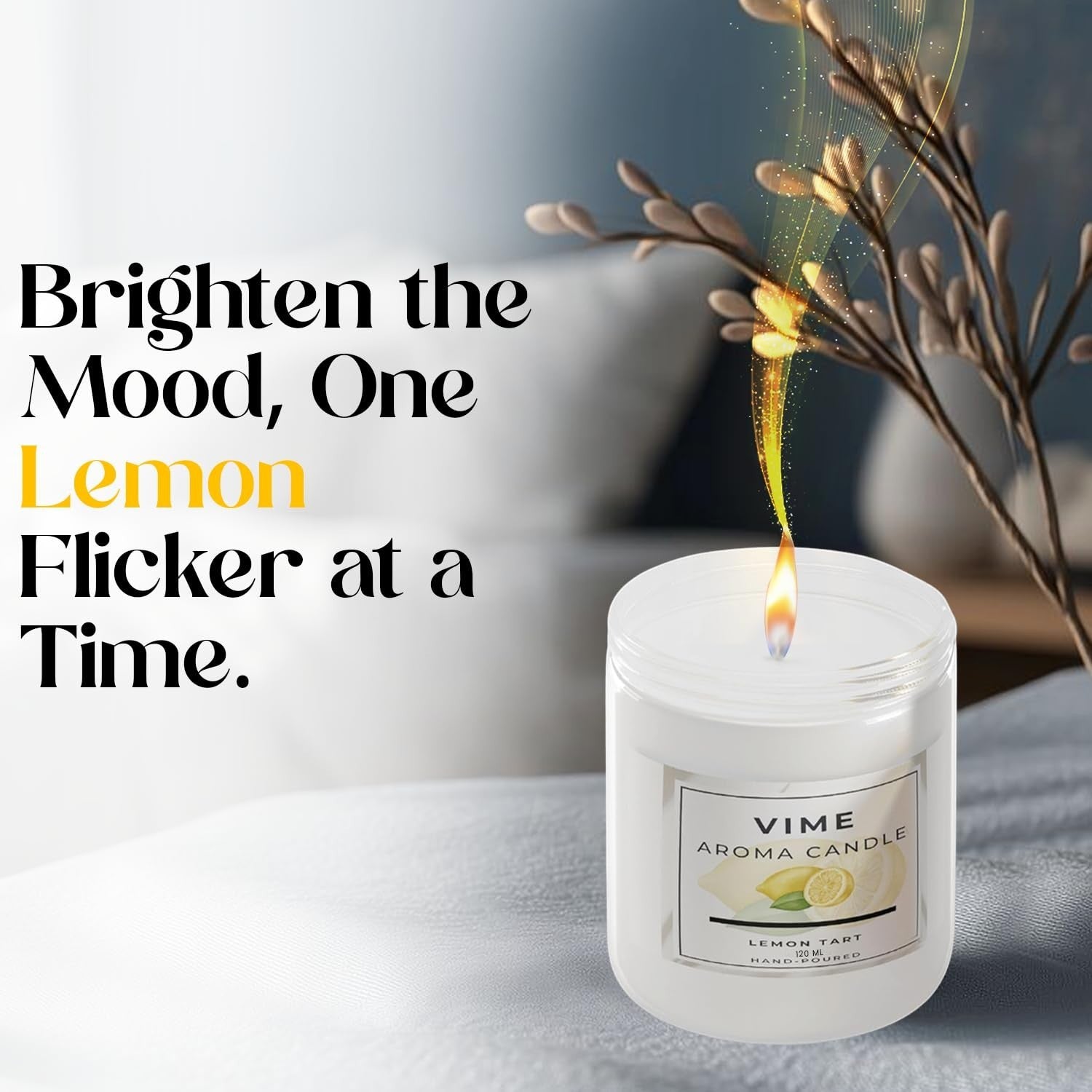 GoHooked ViMe white lemon tart scented aroma candle in a glass jar, hand-poured for home decor and aromatherapy.
