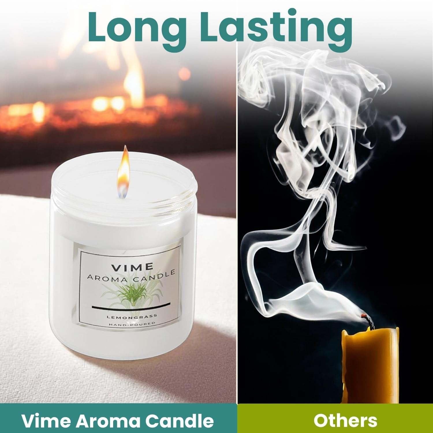GoHooked ViMe white lemongrass scented aroma candle in a glass jar, long-lasting burn time.