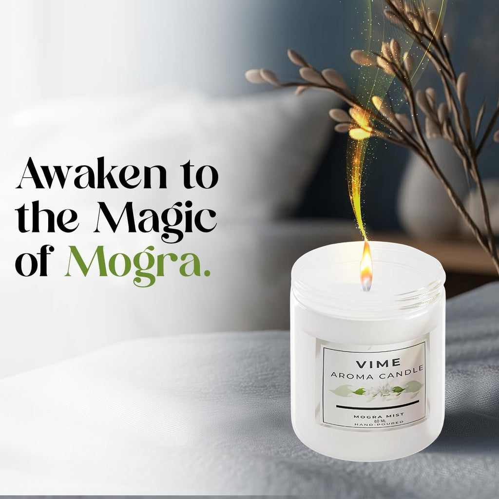 GoHooked ViMe Mogra Mist scented candle in a white jar, 120 gm, 35-hour burn time, aromatherapy for relaxation.
