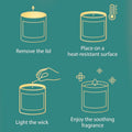 GoHooked ViMe Neroli & Patchouli scented candle instructions: remove lid, place on heat-resistant surface, light wick, enjoy fragrance.