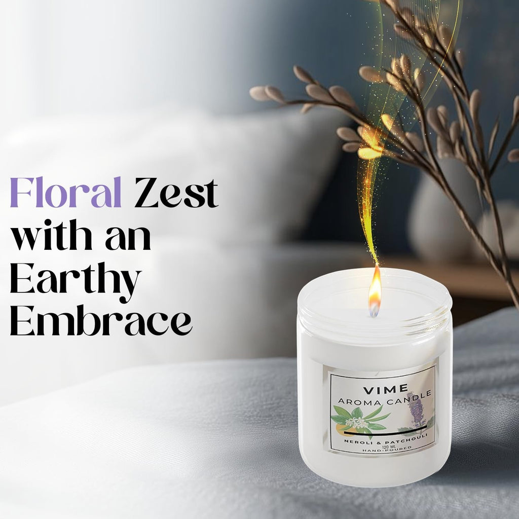 GoHooked ViMe white aroma candle with Neroli & Patchouli fragrance, 120 gm, 35 hr burn time