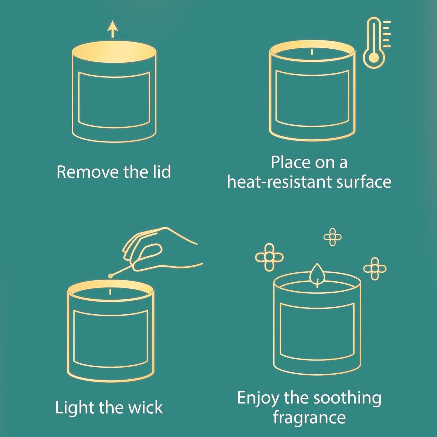 GoHooked ViMe Oud Euphoria scented candle instructions: remove lid, place on heat-resistant surface, light wick, enjoy fragrance.