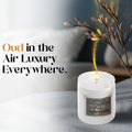 GoHooked ViMe Oud Euphoria scented candle in white jar, 120 gm, 35-hour burn time, aromatherapy for relaxation.