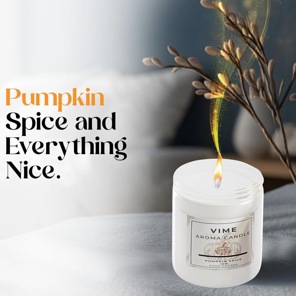 GoHooked ViMe white pumpkin spice aroma candle in a jar, 120 gm, 35-hour burn time, for home decor and aromatherapy.