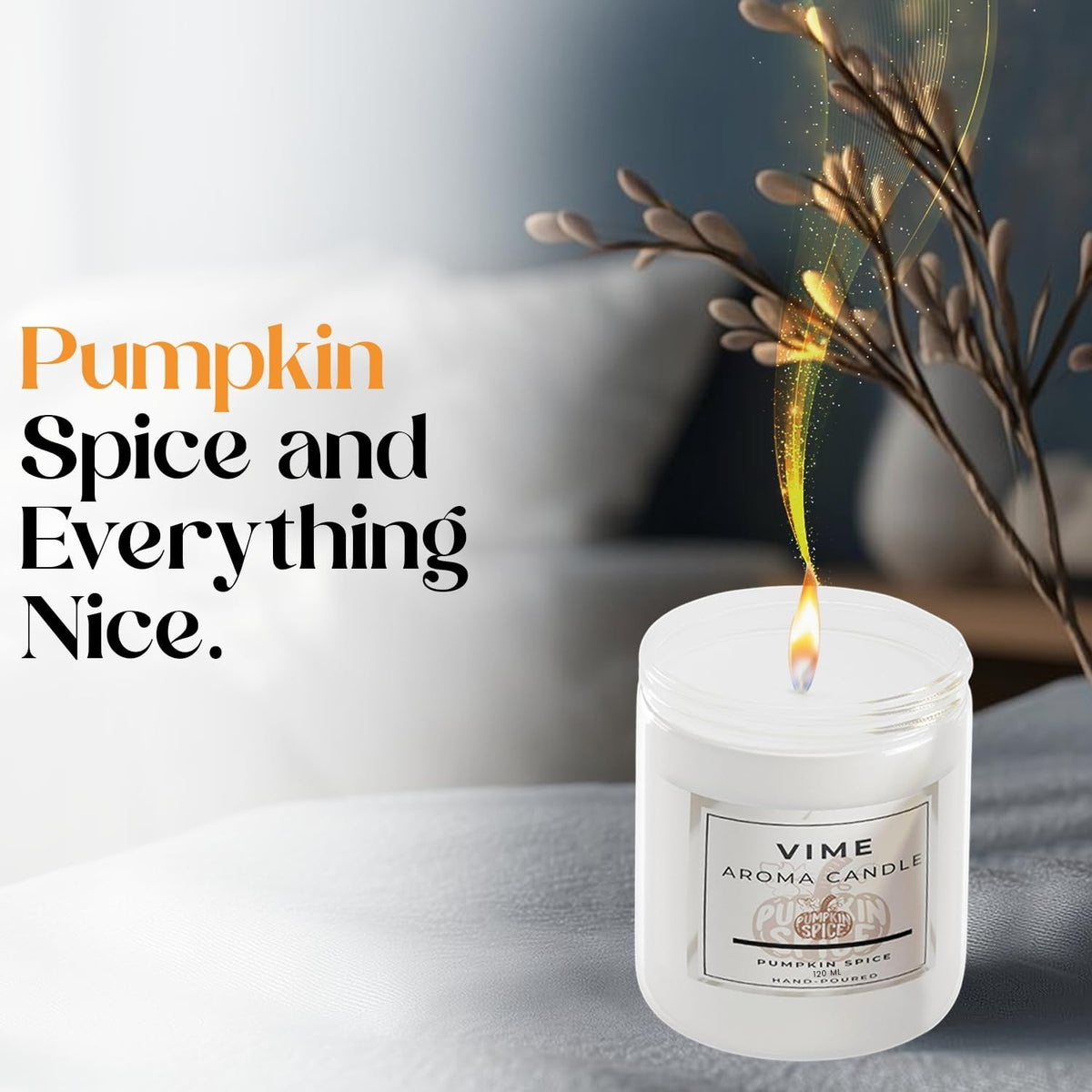 GoHooked ViMe white pumpkin spice aroma candle in a jar, 120 gm, 35-hour burn time, for home decor and aromatherapy.