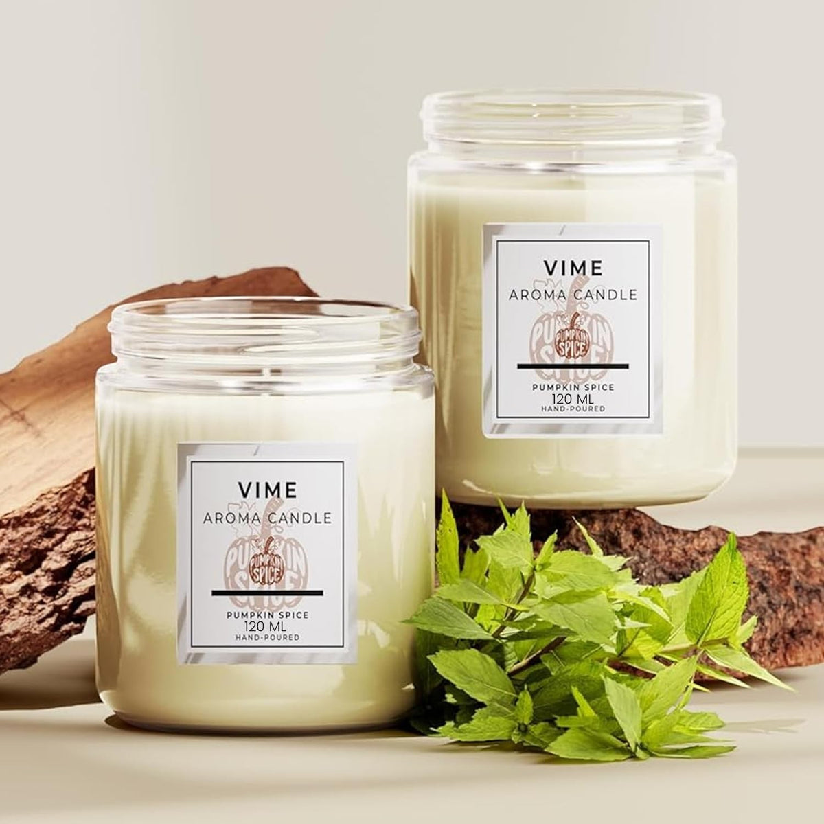 GoHooked ViMe Pumpkin Spice scented candle in a clear glass jar, 120ml, hand-poured for home decor and aromatherapy.