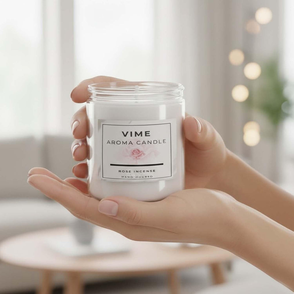 GoHooked ViMe white round rose incense aroma candle in a glass jar, 120 gm, 35 hr burn time