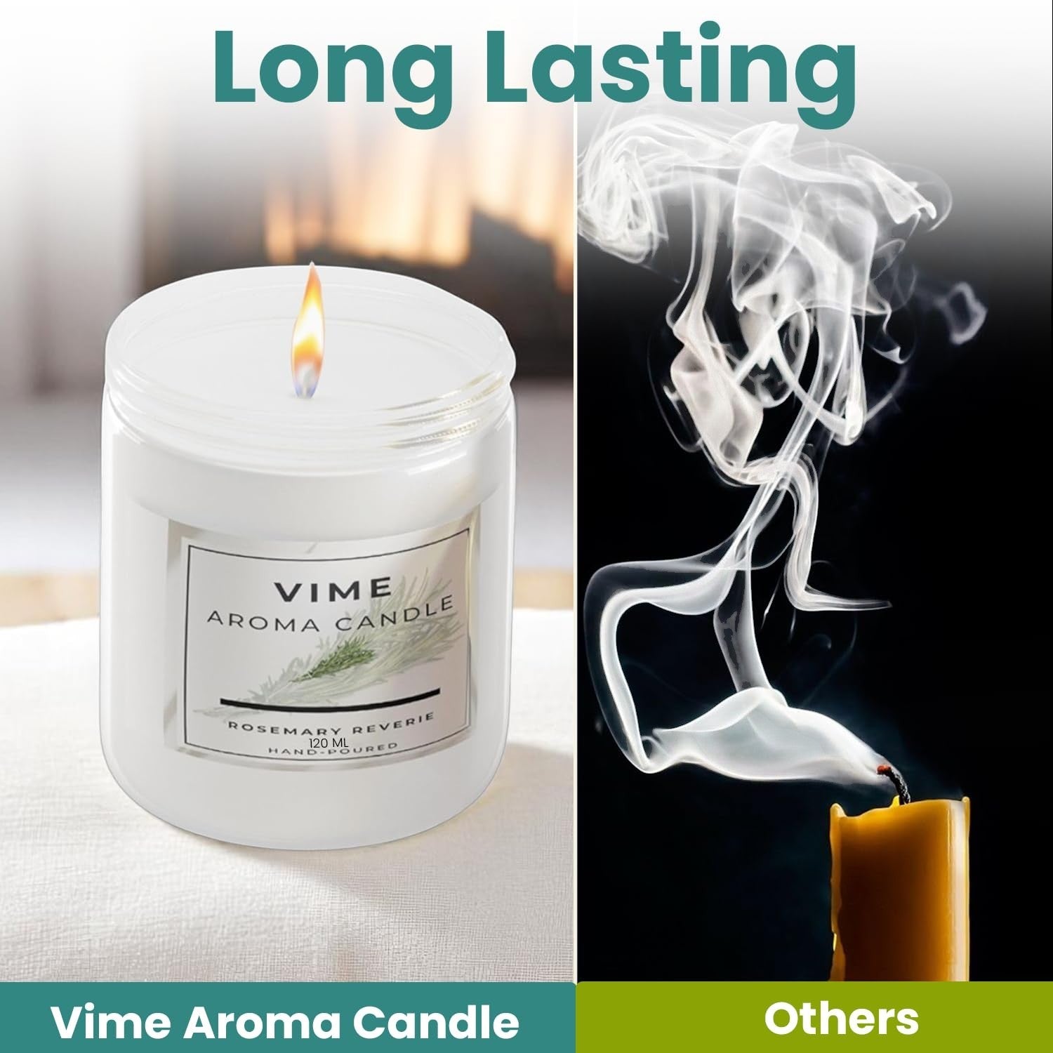 GoHooked white Vime Aroma Candle in Rosemary Reverie fragrance, 120ml, hand-poured with a 35-hour burn time.