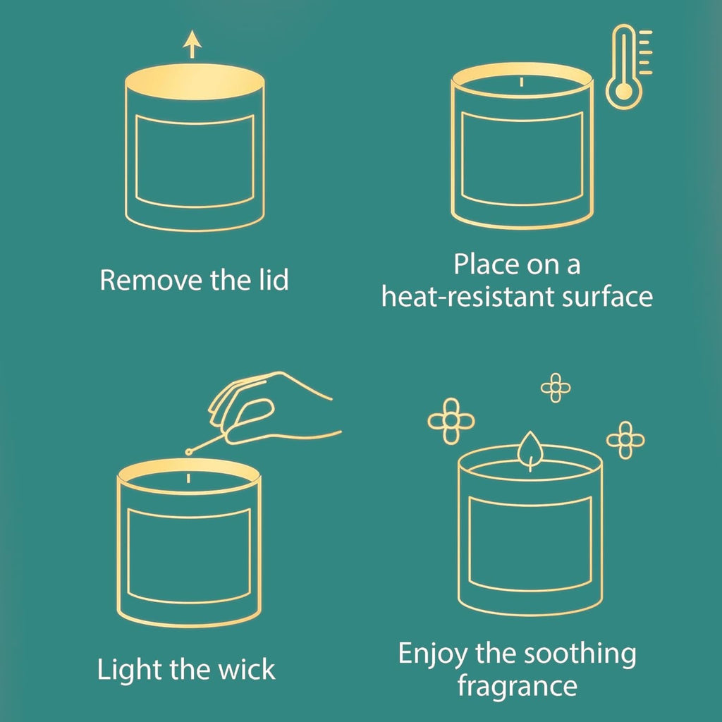 GoHooked ViMe white scented candle instructions: remove lid, place on heat-resistant surface, light wick, enjoy fragrance.