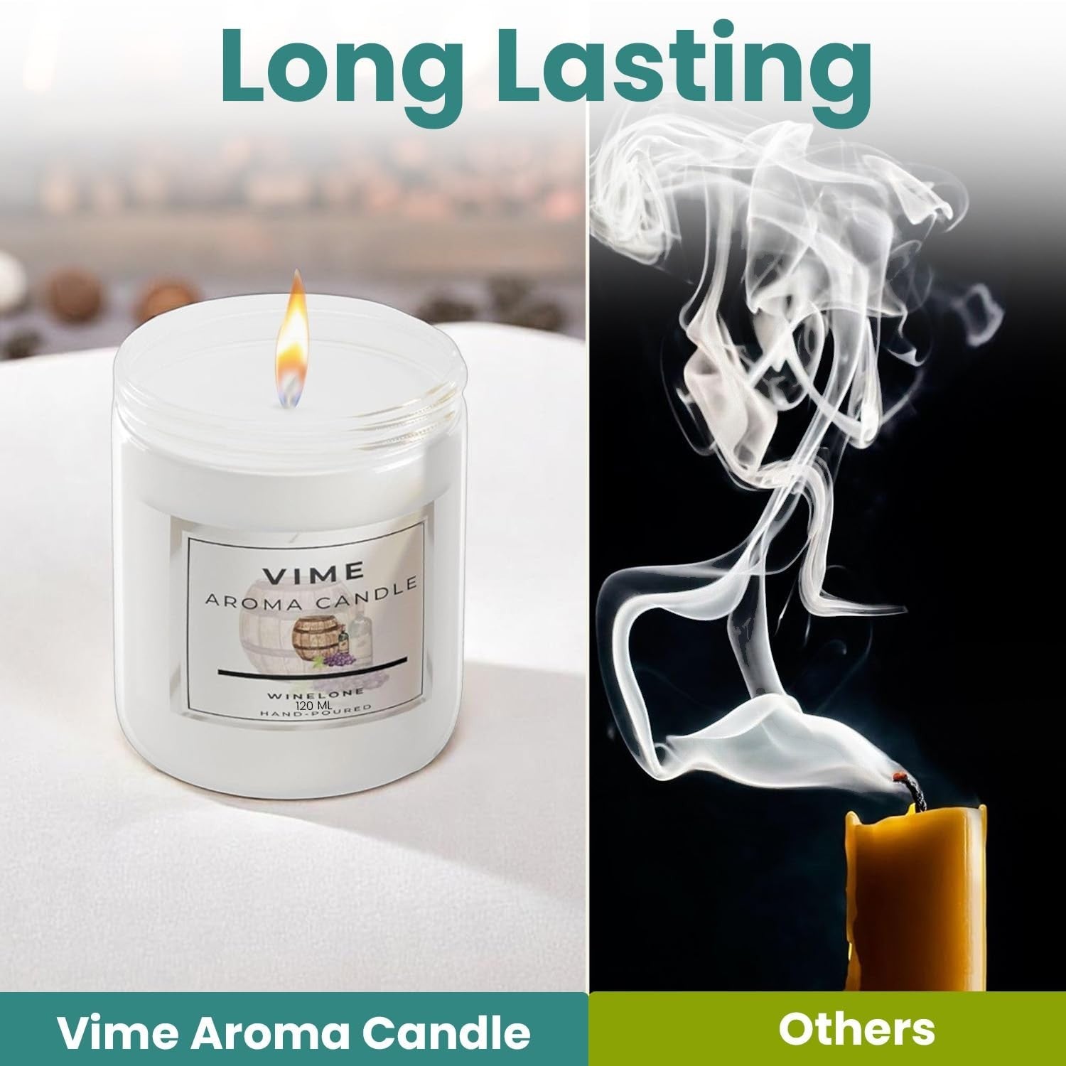 GoHooked Vime white aroma candle with Winelone fragrance, 120 gm, 35-hour burn time, aromatherapy benefits.
