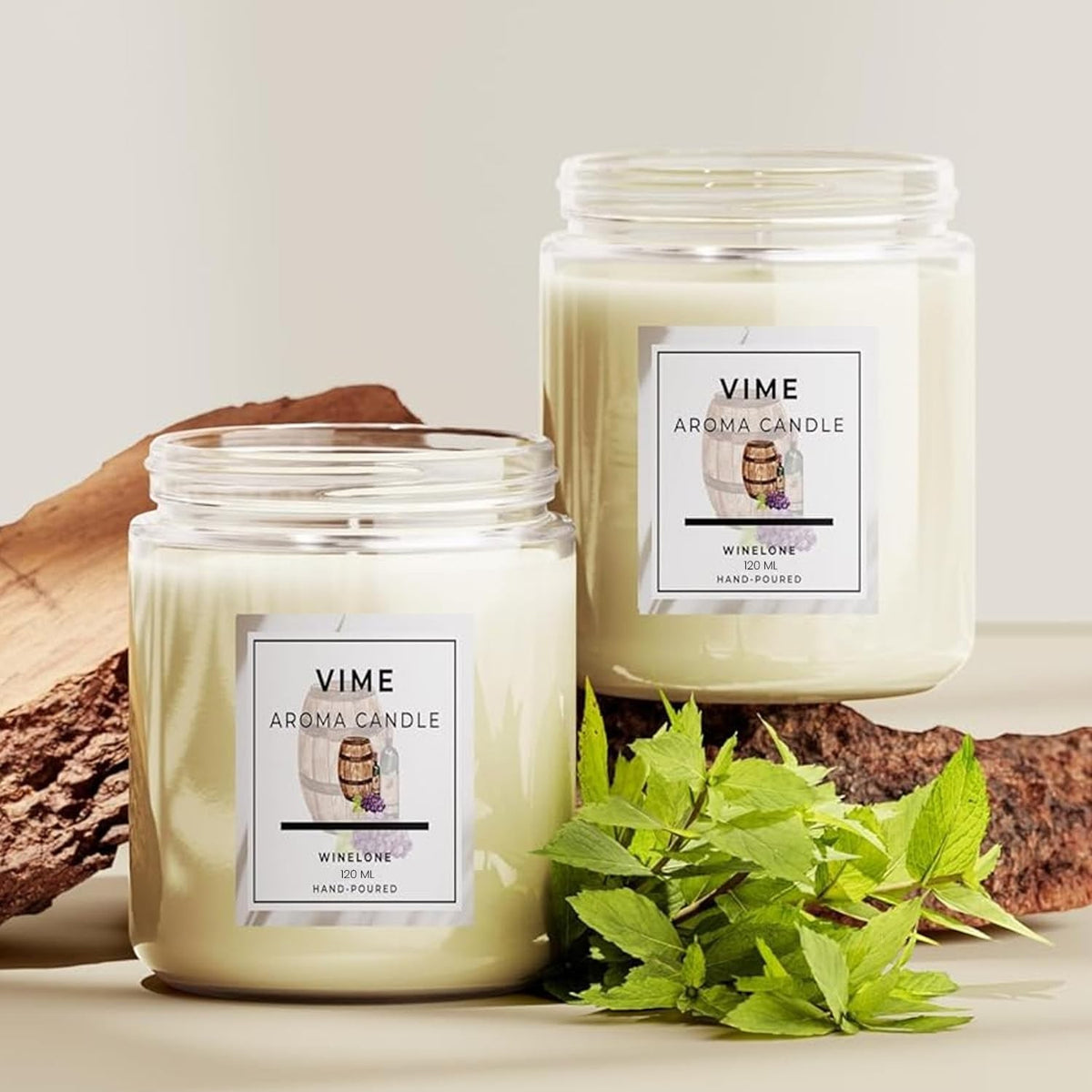 GoHooked ViMe white aroma candle in glass jar with Winelone fragrance, 120ml, hand-poured, 35-hour burn time.