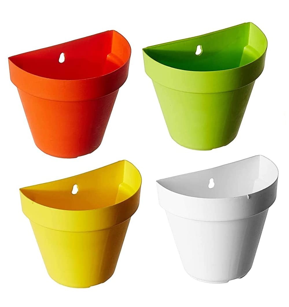 GoHooked set of 4 multicolor plastic wall hanging planters. Rust resistant, ideal for herbs and flowers.