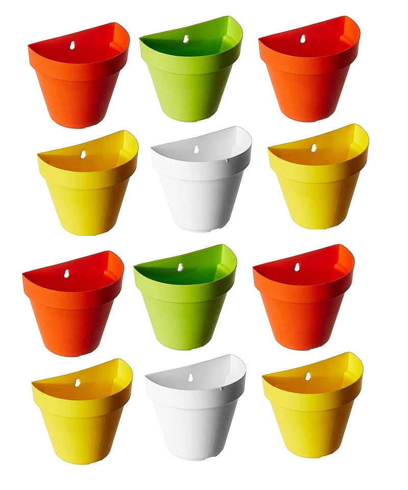 GoHooked multicolor plastic wall hanging pot set of 12, ideal for herbs and flowers.