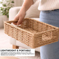 GoHooked handwoven brown water hyacinth seagrass rectangular storage basket with handles.