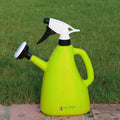 GoHooked dual-use watering can and sprayer, 1L capacity, bright green plastic with white and black trigger spray nozzle and shower head.