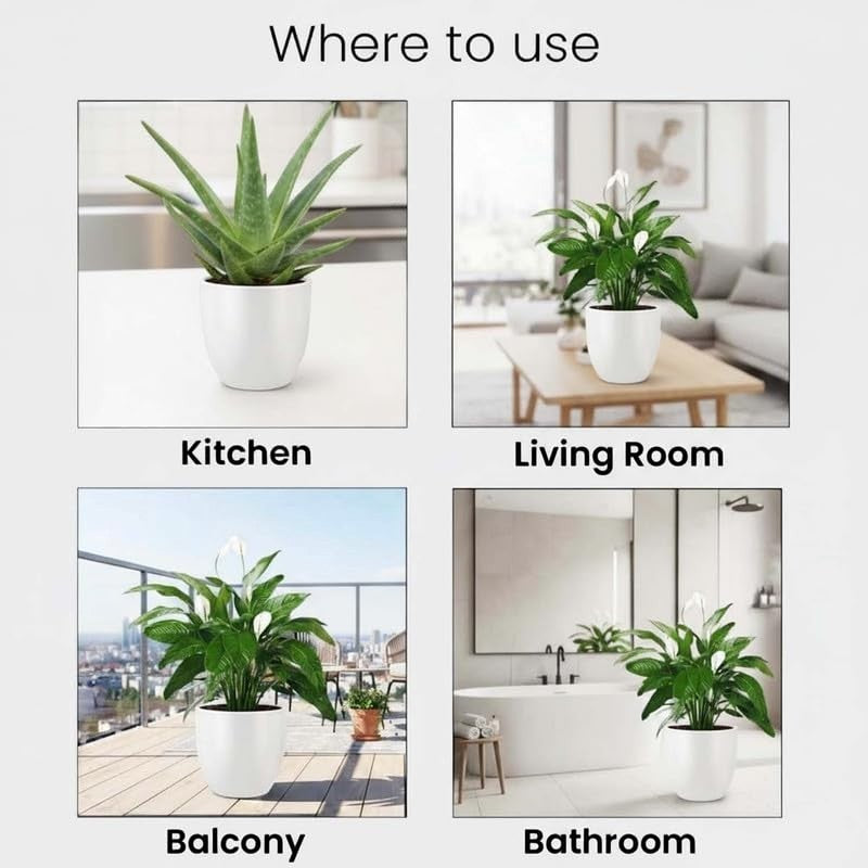 GoHooked white 10-inch modern polymer planter pot with drainage, perfect for indoor and outdoor use.