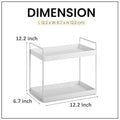 GoHooked white 2-tier iron countertop organizer rack, 12.2" L x 6.7" W x 12.2" H, for kitchen, pantry, bathroom, office.