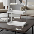 GoHooked white 2-tier iron countertop organizer with open frame and curved handles. Powder-coated metal.
