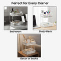 GoHooked white 2-tier metal standing rack organizer for spices, bathroom essentials, or makeup storage.
