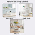 GoHooked white 2-tier metal mesh countertop storage basket with rounded edges, perfect for spices, fruits, or cosmetics.