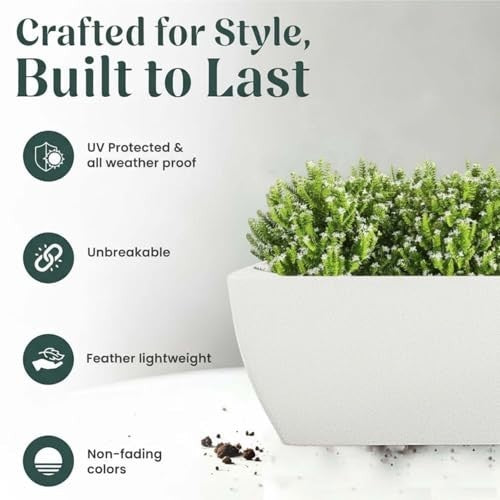 Go Hooked white 24-inch rectangular polymer planter pot, UV protected, unbreakable, lightweight, and non-fading.