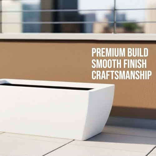GoHooked white 24-inch rectangular polymer planter pot with a smooth finish, ideal for indoor and outdoor use.
