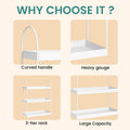 GoHooked white 3-tier curved metal vanity organizer with large capacity and curved handles. Powder-coated iron.