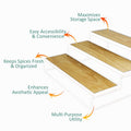 GoHooked white 3-tier iron countertop storage rack with wood-look shelves. Ideal for spices, toiletries, and home essentials.