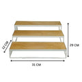 GoHooked white 3-tier wooden shelf organizer rack for spices, bathroom essentials, or vanity storage. Metal frame.
