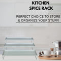 GoHooked white 3-tier step standing kitchen spice rack made of powder-coated iron. Ideal for organizing bottles and jars.