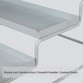 GoHooked white 3-tier step standing rack made of powder-coated iron for kitchen or bathroom storage.