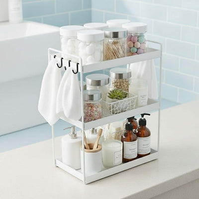 Go Hooked 3-Tier Standing Rack for Kitchen Storage, Iron Spice Rack Organizer, 53.3 CM Height x 33.5 CM Width, Space-Saving Shelf for Countertop, Pantry, Bathroom, Office – Durable White Iron Finish