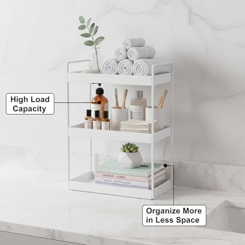 GoHooked white 3-tier standing rack organizer made of iron, perfect for kitchen or bathroom countertop storage.