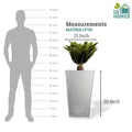Go Hooked white 30-inch tall Matrix planter with a speckled finish. A silhouette of a person shows scale.