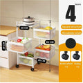 GoHooked white 4-tier rotating metal mesh storage cart with wheels, perfect for fruits, vegetables, and kitchen organization.