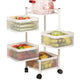 Go Hooked Rotating cart Storage Racks | Metal 4-Tiered Basket Shelves No Assembly Required |Square Shaped Bathroom Shelf Organizers and Storage Cart for Fruits, Vegetables and Grocery White